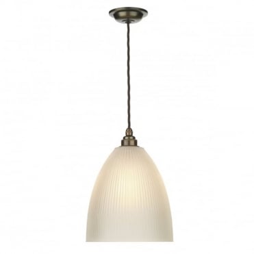 DUXFORD - Glass Ceiling Pendant Antique Brass C/W Satin Glass