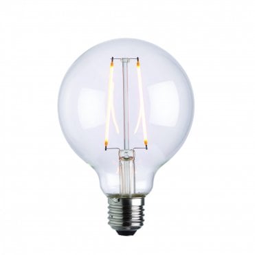 E27 LED Filament Globe Bulb 2W Clear Glass & Chrome Finish