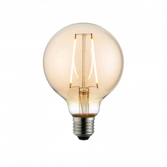 E27 LED Filament Globe Bulb 2W Tinted Amber Glass & Brass Finish