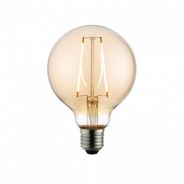 E27 LED Filament Globe Bulb 2W Tinted Amber Glass & Brass Finish