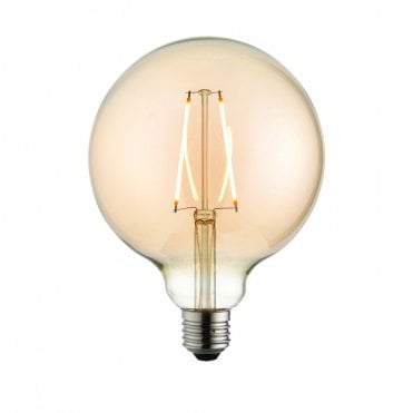 E27 LED Filament Globe Bulb 2W Tinted Amber Glass & Brass Finish