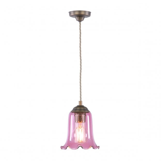 Ebba Ceiling Pendant - Antique Brass and Azalea Glass