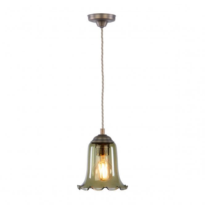 Ebba Ceiling Pendant - Antique Brass and Moss Glass