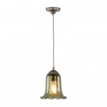 Pendant light in antique brass with green glass shade