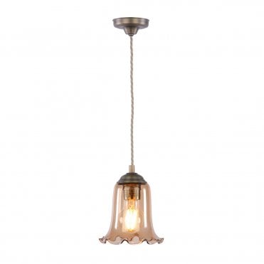 Pendant ceiling light in antique brass and tobacco glass