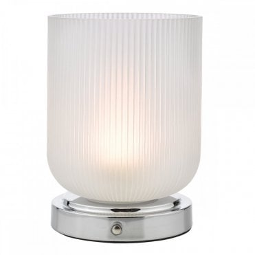 Echo Rechargeable Table Lamp in Polished Chrome with Ribbed Frosted Glass – Lighting and Lights
