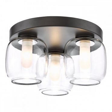 Edaline matt black bathroom semi-flush ceiling light with opal glass shade