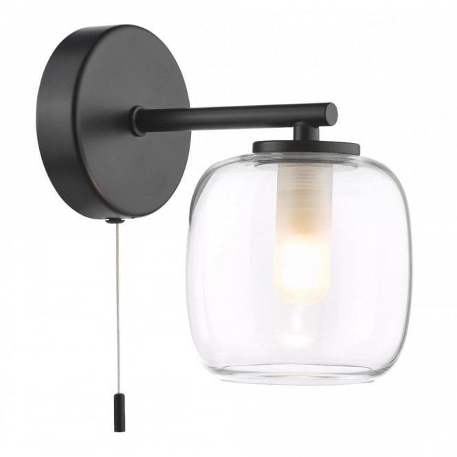 Edaline Bathroom Wall Light - Matt Black and Glass IP44
