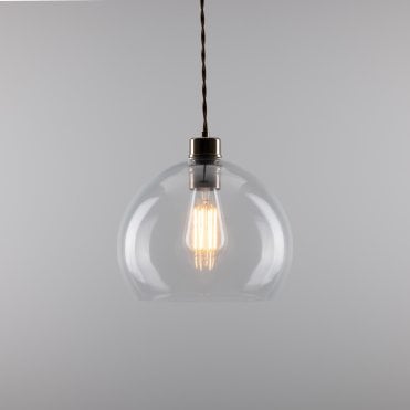 Clear Sphere Ceiling Pendant In Antique Brass
