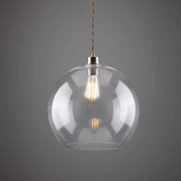 Clear Sphere Ceiling Pendant In Antique Brass