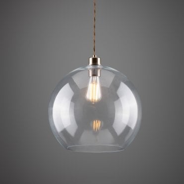 EDEN - 35Cm Clear Sphere Ceiling Pendant In Antique Brass