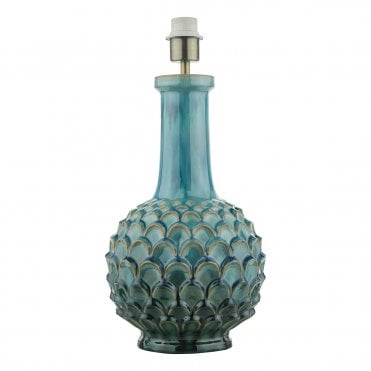 Blue table lamp base with artichoke design and reactive glaze finish