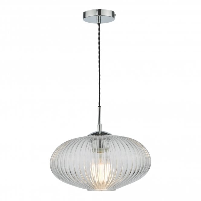 EDMOND Single Pendant Polished Chrome Ribbed Glass