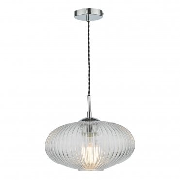 polished chrome ceiling pendant with ribbed glass
