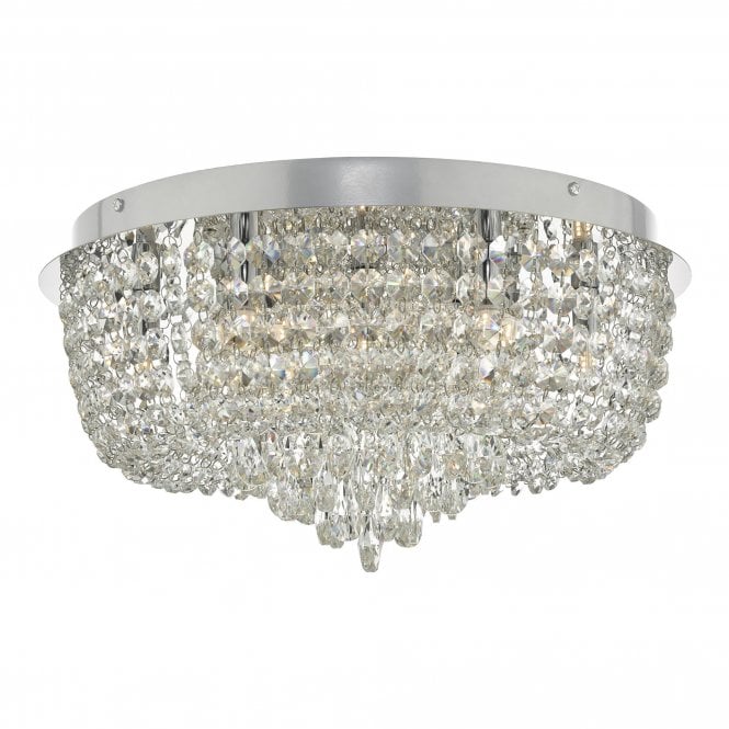 EITAN 9 Light Beaded Flush Ceiling Fitting Clear and Polished Chrome