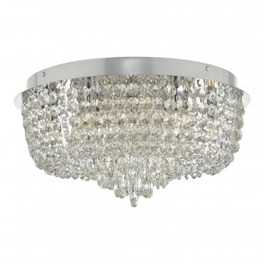 EITAN 9 Light Beaded Flush Ceiling Fitting Clear and Polished Chrome