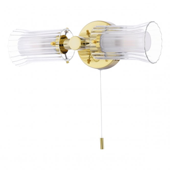 ELBA Bathroom 2 Light Wall Light | Polished Gold Glass IP44