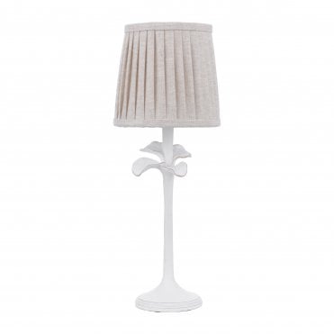 matte white table lamp with natural linen pleated shade