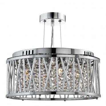 3 Light Ceiling Flush/Pendant Chrome Clear Crystal