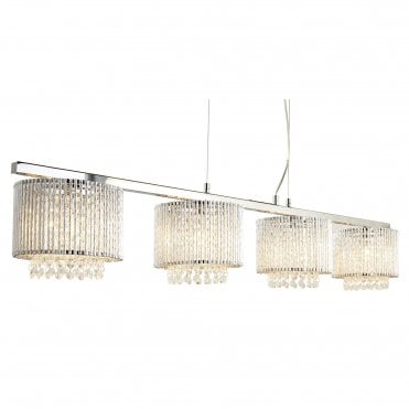 ELISE 4 Light Ceiling Bar Clear Crystal Drops Aluminium Tubes Trim Chrome