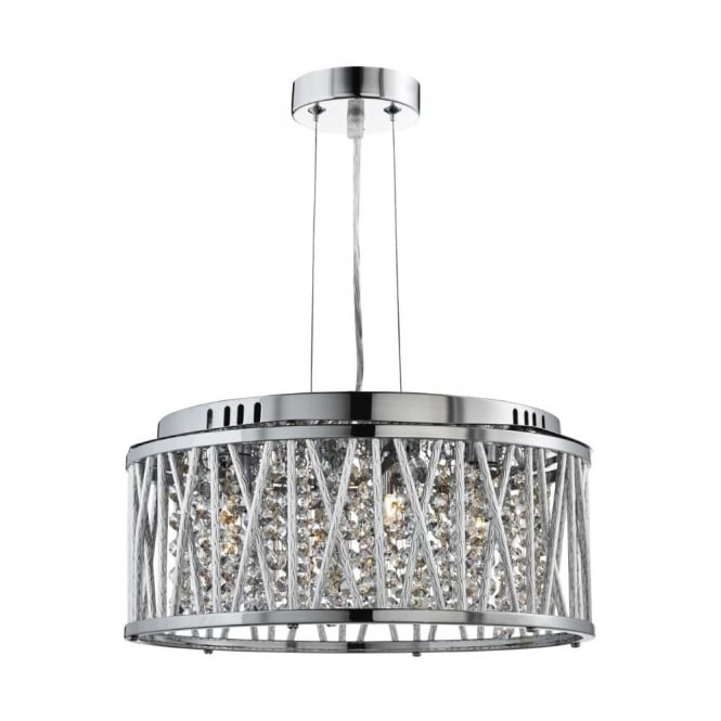 ELISE - 4 Light Ceiling Pendant Chrome Clear Crystal Button D