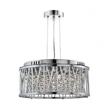 ELISE - 4 Light Ceiling Pendant Chrome Clear Crystal Button D