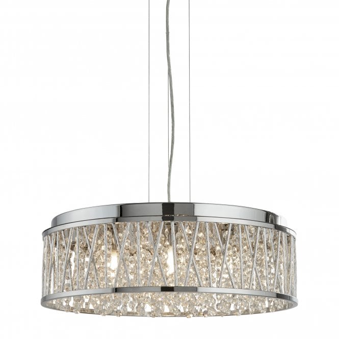 ELISE 7 Light Ceiling Flush/Pendant Chrome Clear Crystal Drops Aluminium Tubes Trim