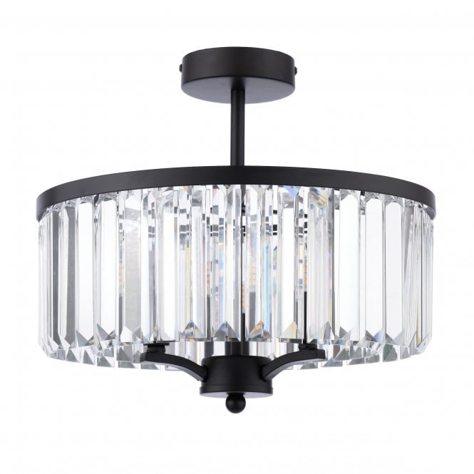 Elkwood 3 Light Semi-Flush Crystal and Black