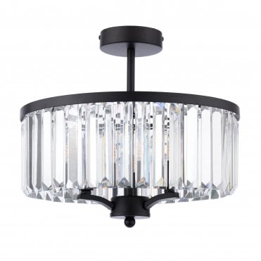 black semi-flush ceiling light with crystal