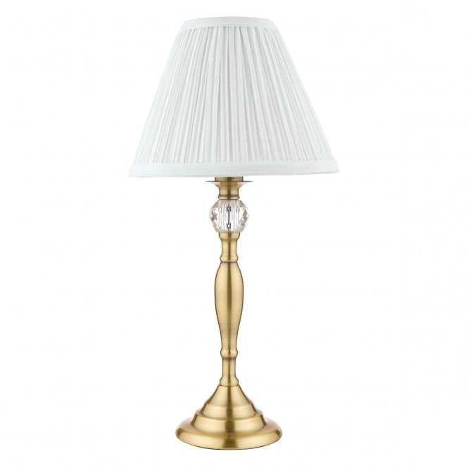 Ellis Antique Brass & Crystal Table Lamp with Ivory Shade