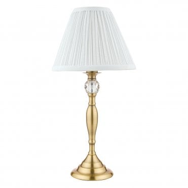 Ellis Antique Brass & Crystal Table Lamp with Ivory Shade