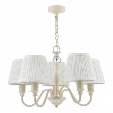 Ellis Off-White 5 Light Pendant with Ivory Shades