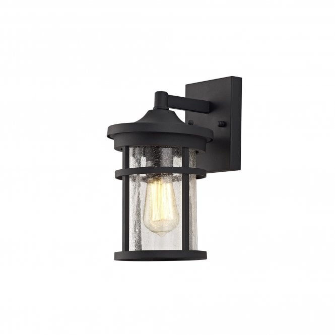 ELLIS Outdoor Wall Lantern in Black with Crackled Glass Shade