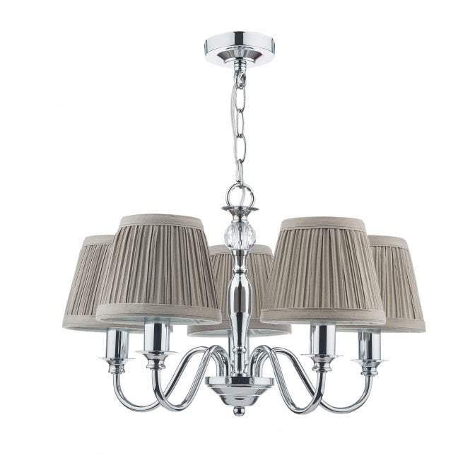 Ellis Polished Chrome 5 Light Pendant with Grey Shades