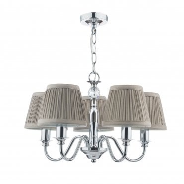 Ellis Polished Chrome 5 Light Pendant with Grey Shades
