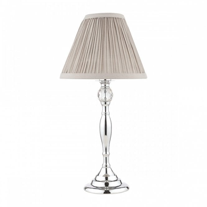 Ellis Polished Chrome & Crystal Table Lamp with Grey Shade