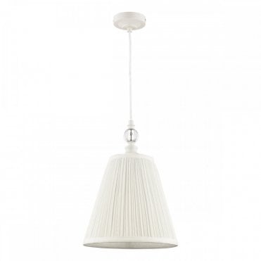 cream pleated shade pendant light with threaded decorative crystal