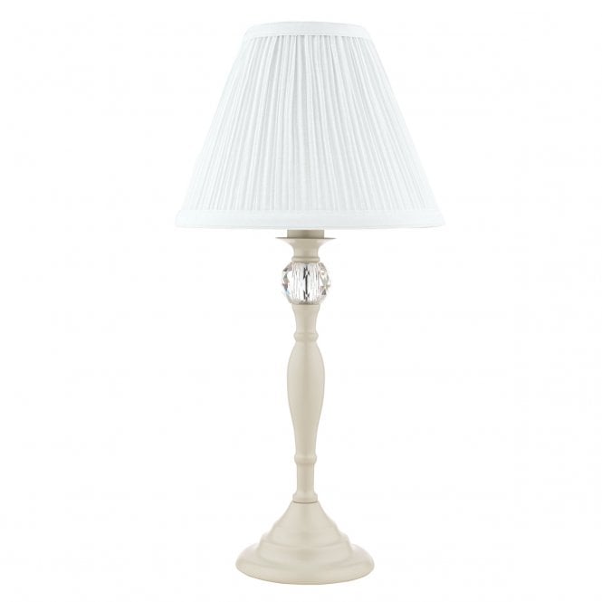 Ellis Satin Cream & Crystal Table Lamp with Ivory Shade