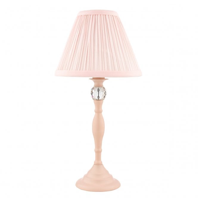 Ellis Satin Pink & Crystal Table Lamp with Blush Pink Shade