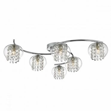 ELMA - 6lt Semi Flush Ceiling Light in Chrome and Glass