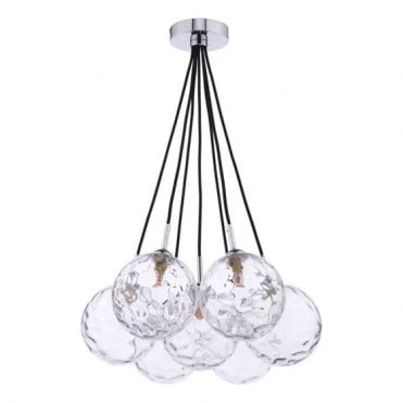 Elpis 7 Light Cluster Pendant - Polished Chrome and Dimple Glass
