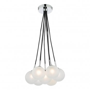 chrome 7 light cluster ceiling light with opal glass shades