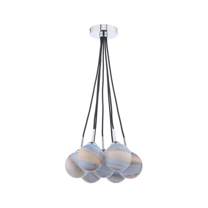 Elpis 7 Light Cluster Pendant - Polished Chrome and Planet Style Glass