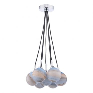 Elpis 7 Light Cluster Pendant - Polished Chrome and Planet Style Glass
