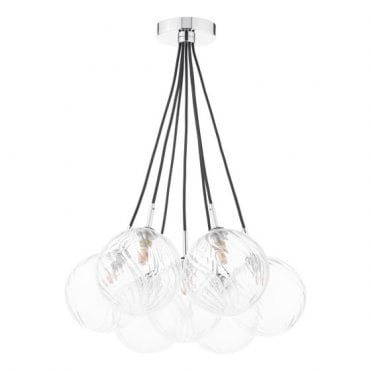 Elpis 7 Light Cluster Pendant - Polished Chrome and Twisted Glass