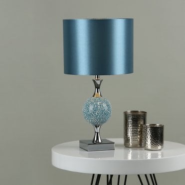 ELSA Blue Mosaic & Polished Chrome Table Lamp With Shade