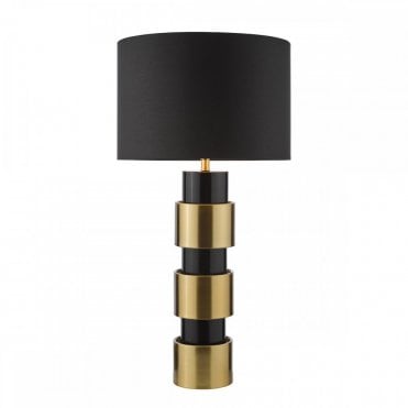 Elwyn black and satin gold table lamp with black faux silk and gold lined shade