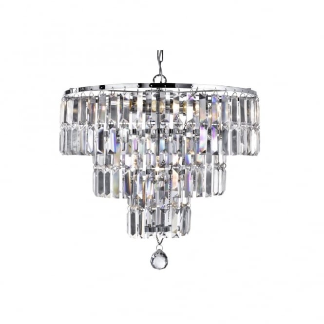EMPIRE - 5 Light Chandelier Chrome With Clear Crystal Baguette Drops
