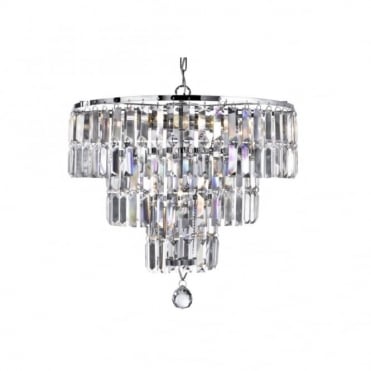 EMPIRE - 5 Light Chandelier Chrome With Clear Crystal Baguette Drops