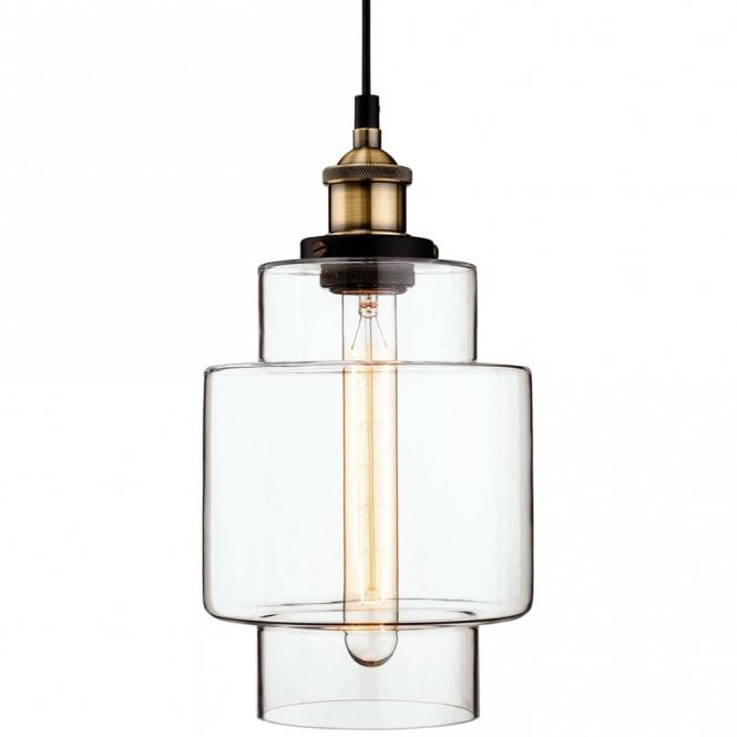 EMPIRE - Antique Brass With Clear Glass Ceiling Pendant in Black, Antique Brass, Clear